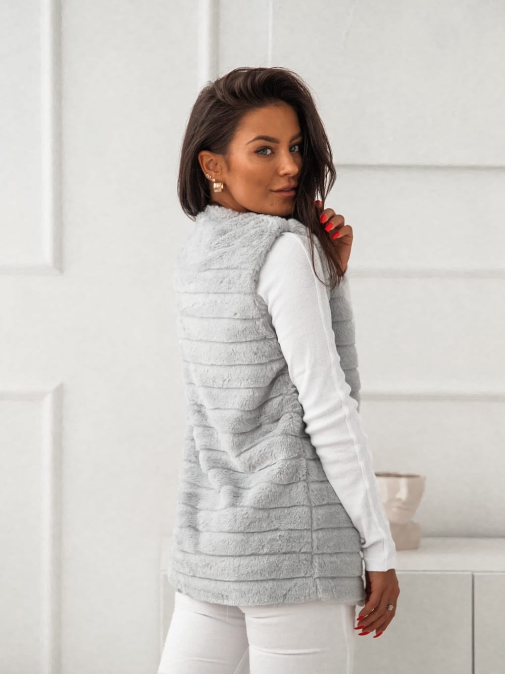 Women's fur vest, light gray 02114