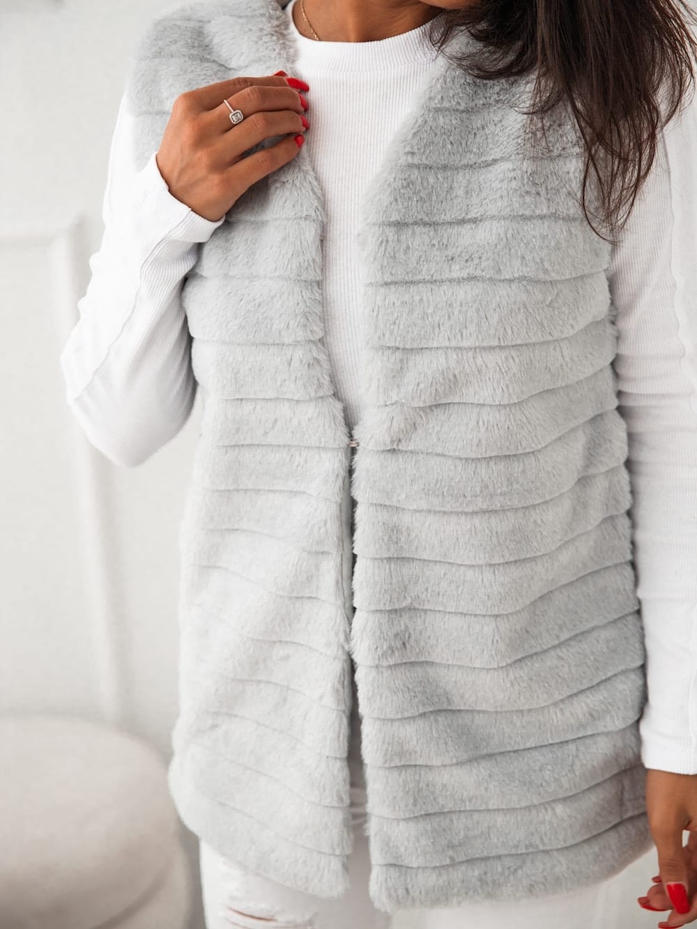 Women's fur vest, light gray 02114