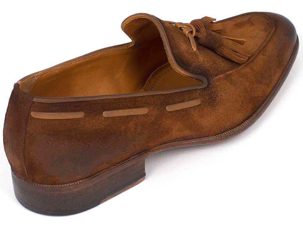 Paul Parkman Men's Tassel Loafer Brown Antique Suede Shoes