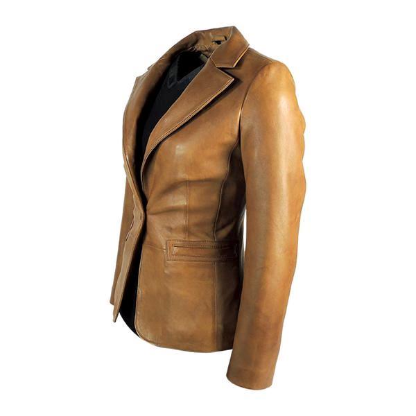 Womens Tapered Tan Leather Blazer Awesome Lambskin