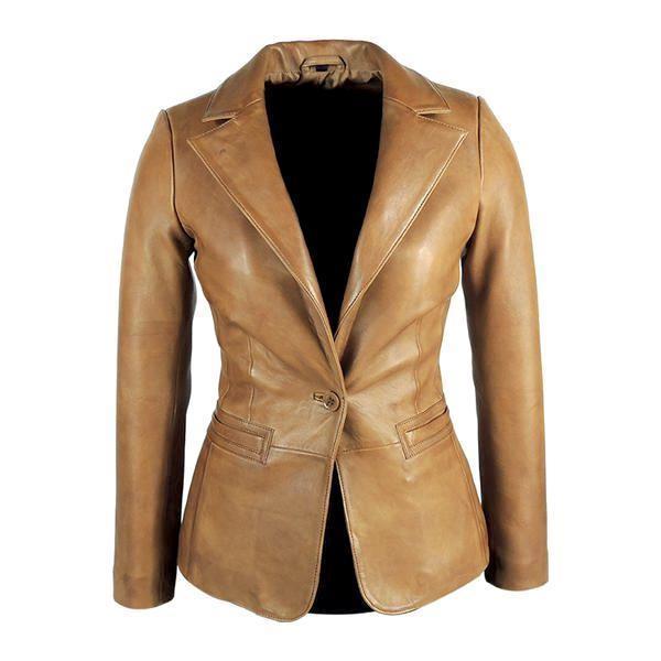 Womens Tapered Tan Leather Blazer Awesome Lambskin