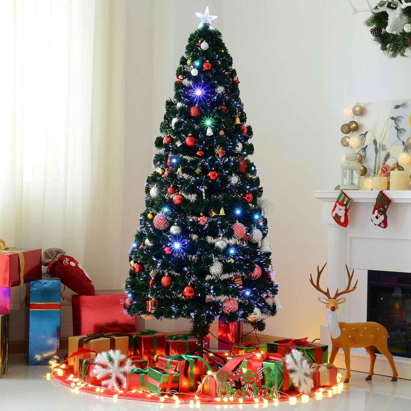 HOMCOM 6FT Pre-lit LED Artificial Christmas Tree Scattered Holiday