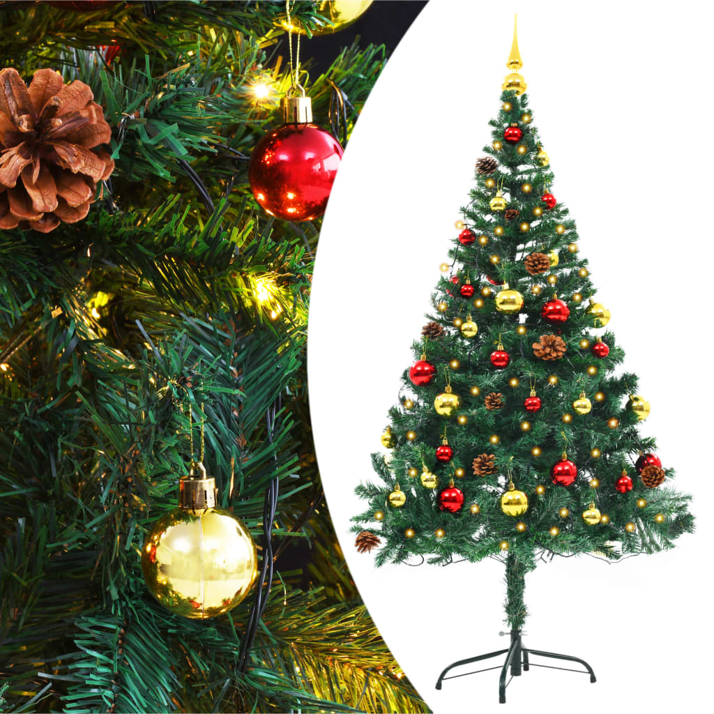 Artificial Christmas Tree with Baubles and LEDs Green 59.1"