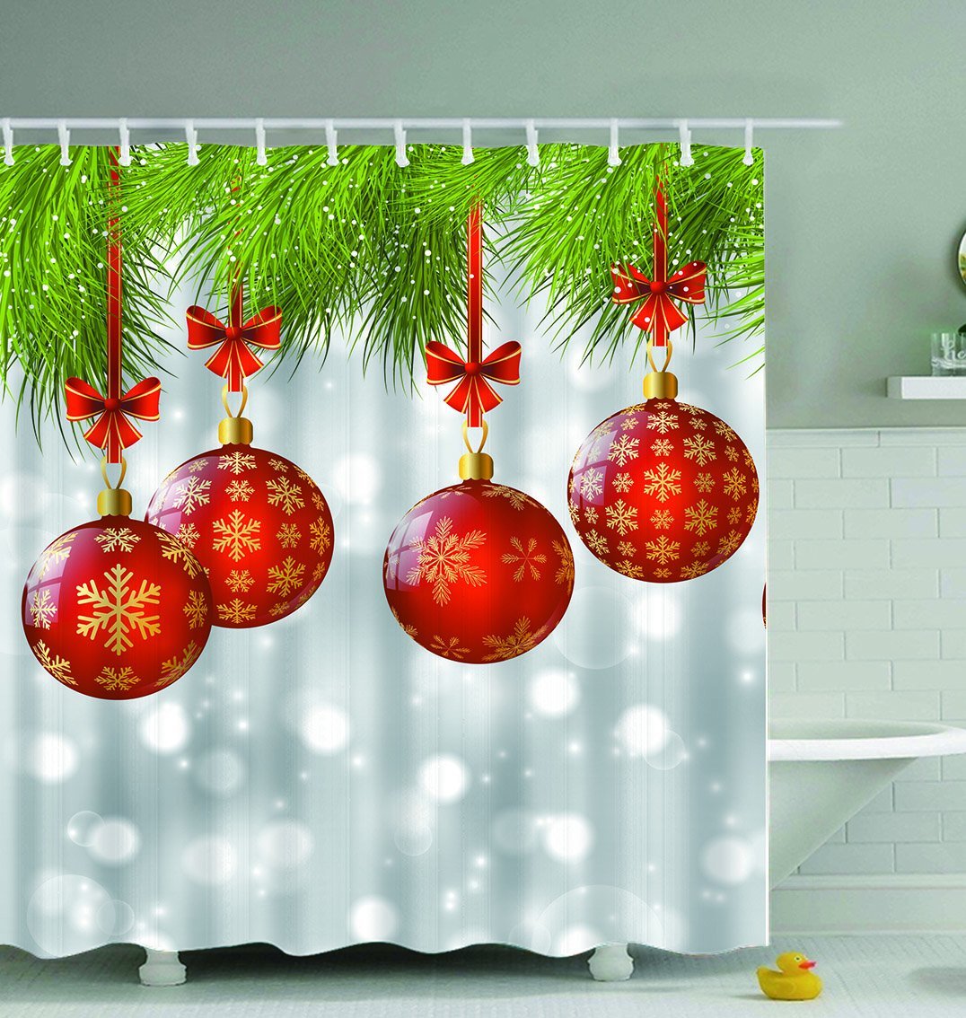 Red Christmas Baubles Shower Curtain