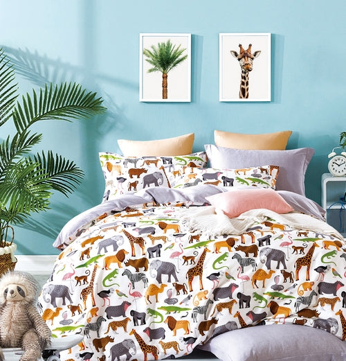 Fun Kids  Animal Prints 100% Cotton Reversible Duvet Cover Set