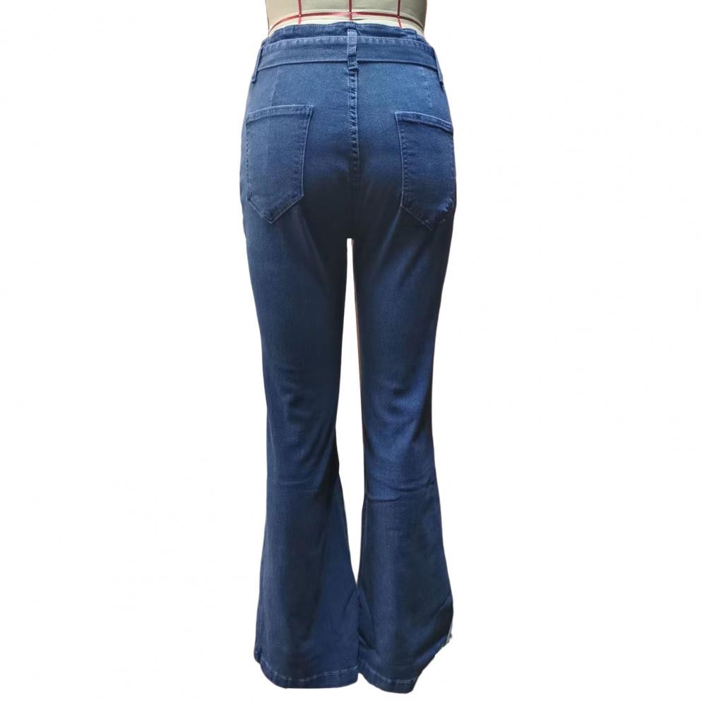 Mid-Rise Belted Lace-up Bowknot Flare Jeans