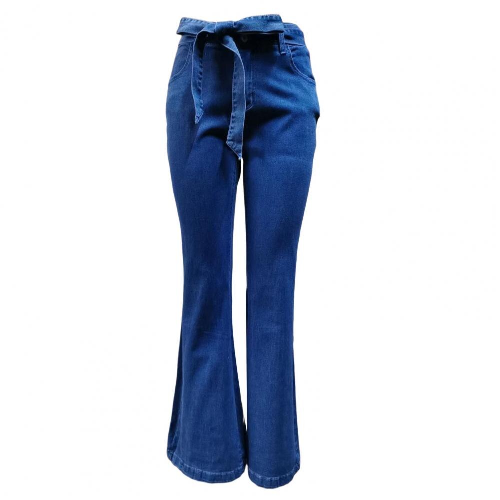 Mid-Rise Belted Lace-up Bowknot Flare Jeans