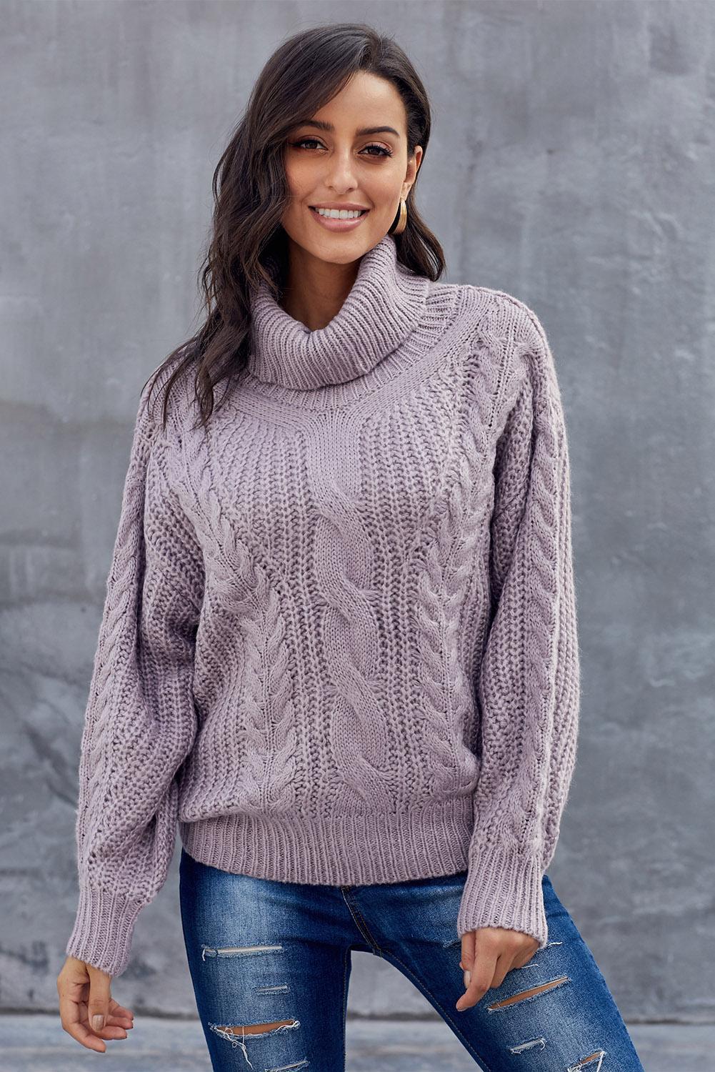 Purple Turtleneck Chunky Knit Sweater