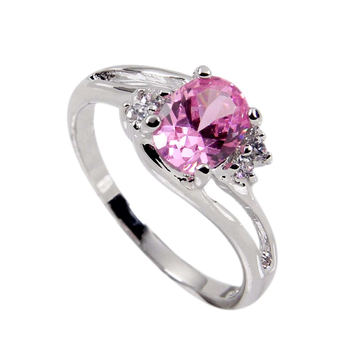 Offset Twist Sterling Silver Oval Pink Stone Ring