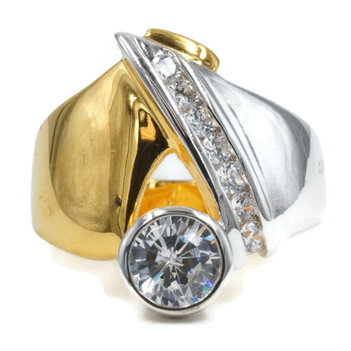 Bezel-Set Wrap Gold-Silver Statement Ring