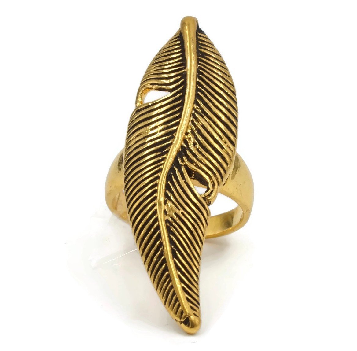 Antiqued Feather 14K Gold Ring