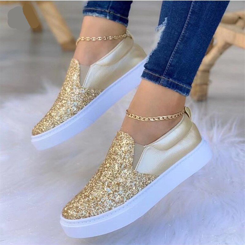 Moccasins Crystal Flat Female Loafers Shoes Gold/Black/Rose Gold