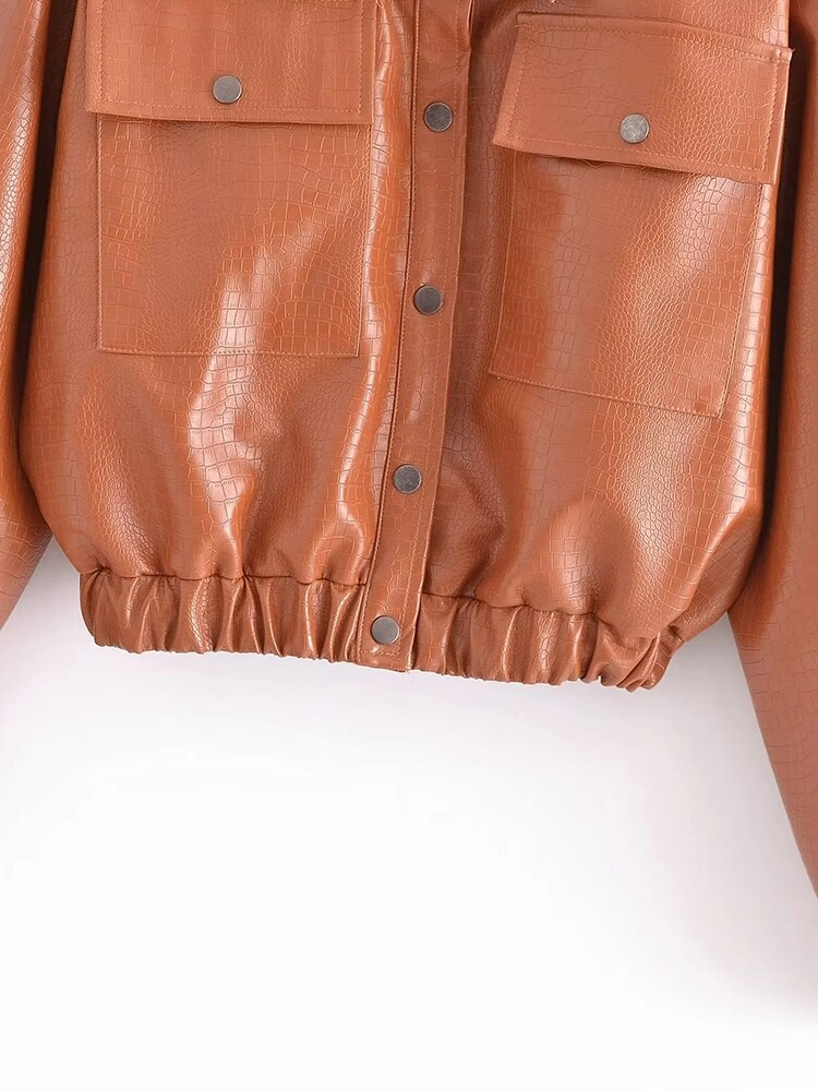 Solid Color PU Faux Leather Jacket Coats