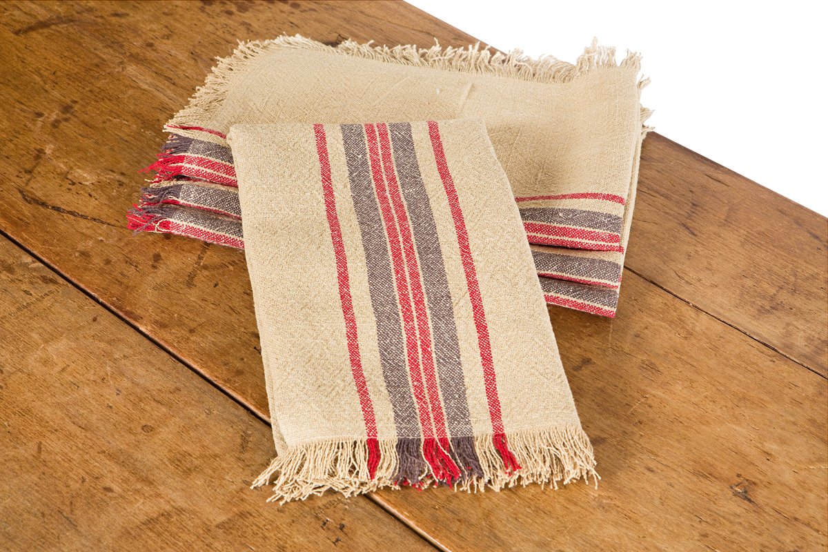 XD15008 Natural Linen Stripe Tea Towels, 14"x22", Set of 4