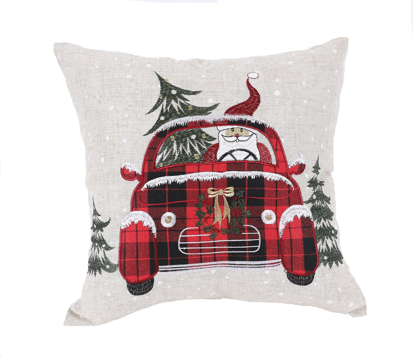 XD19884-Santa Claus Riding On Car Christmas Pillow 14 by 14-Inch