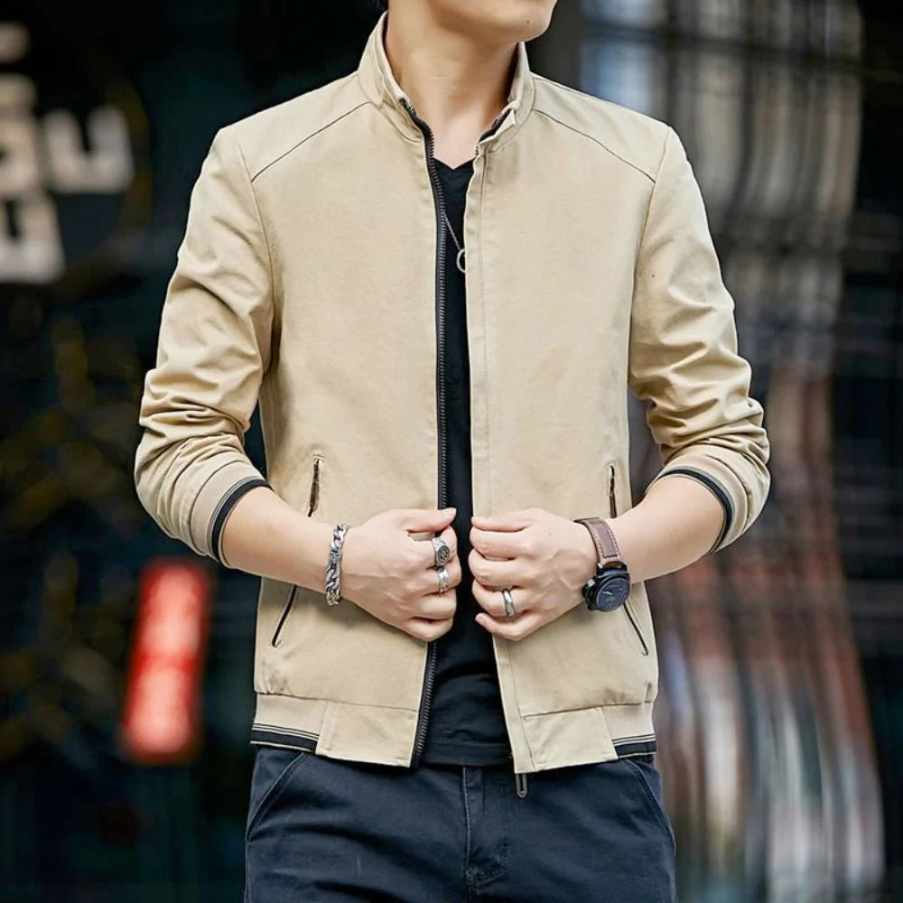 Mens Stand Collar Zipped Up Jacket