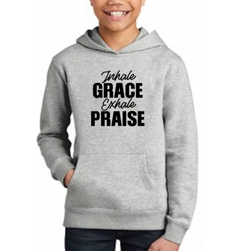 Girls Long Sleeve Hoodie Inhale Grace Exhale Praise - Christian