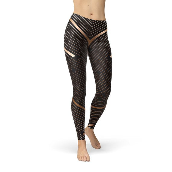 Womens Striped Lines Sports Brown Leggings