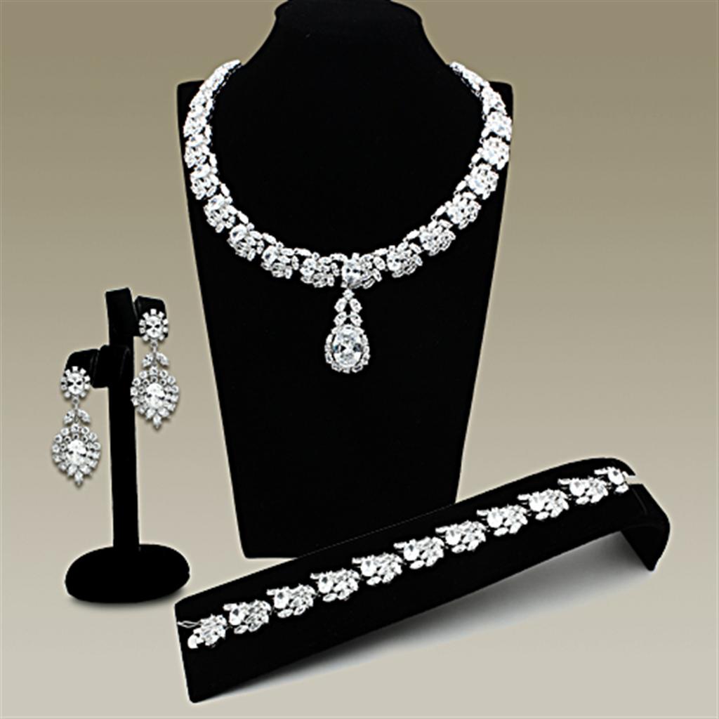 LO2333 - Rhodium Brass Jewelry Sets with AAA Grade CZ  in Clear