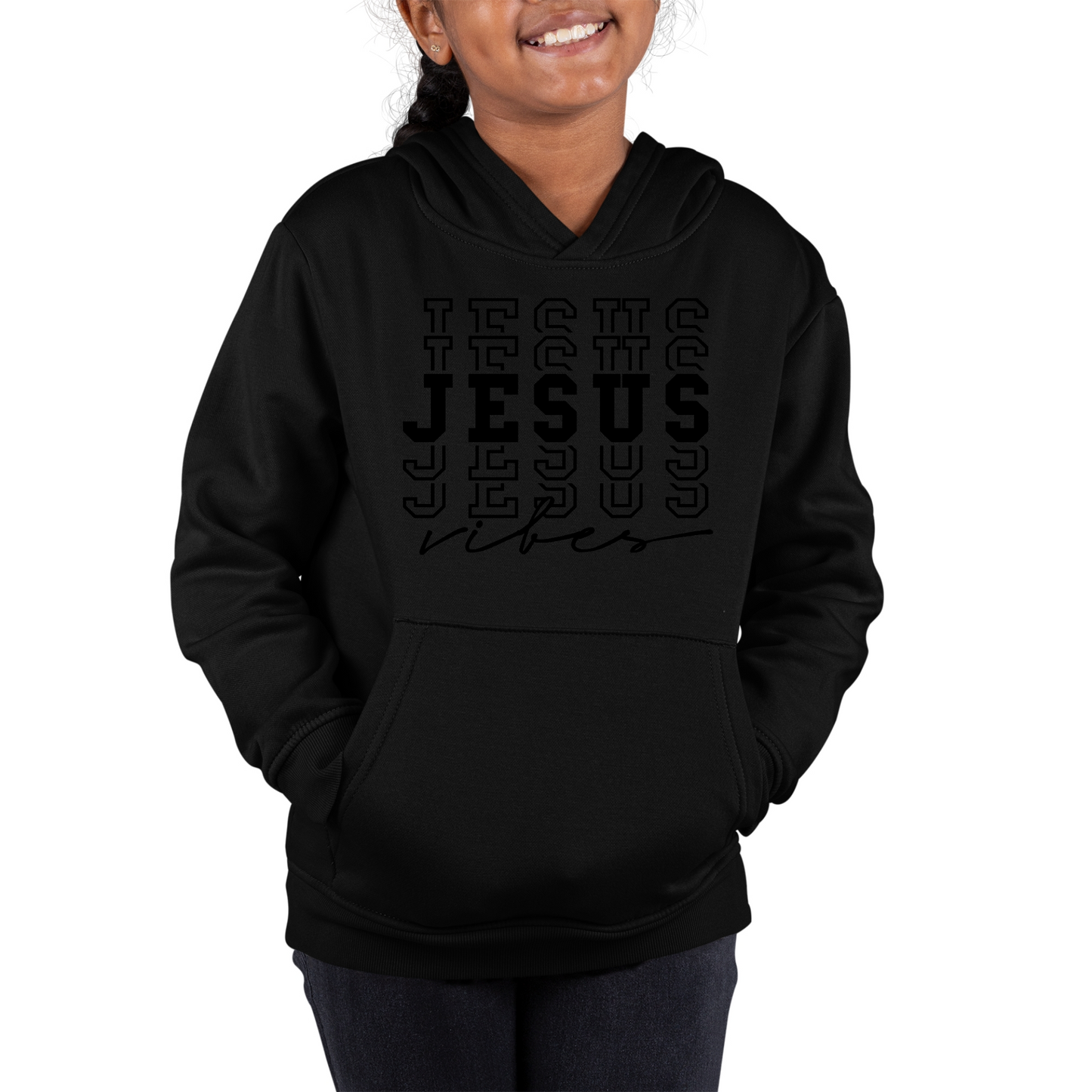 Girls Long Sleeve Hoodie Jesus Vibes Christian Inspiration