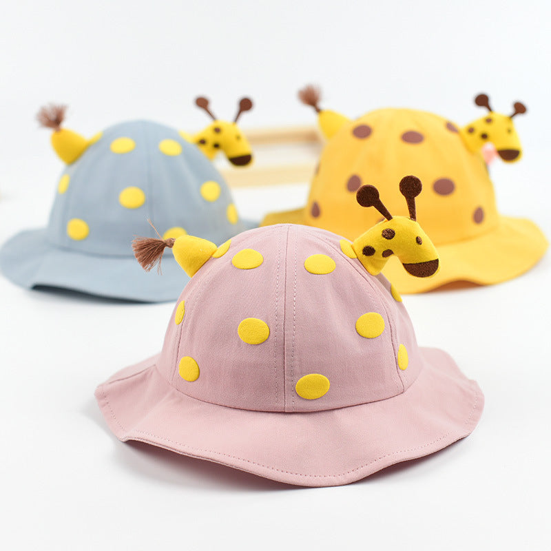 Baby Solid Color Animal Print Design Sunshade Bucket Hats