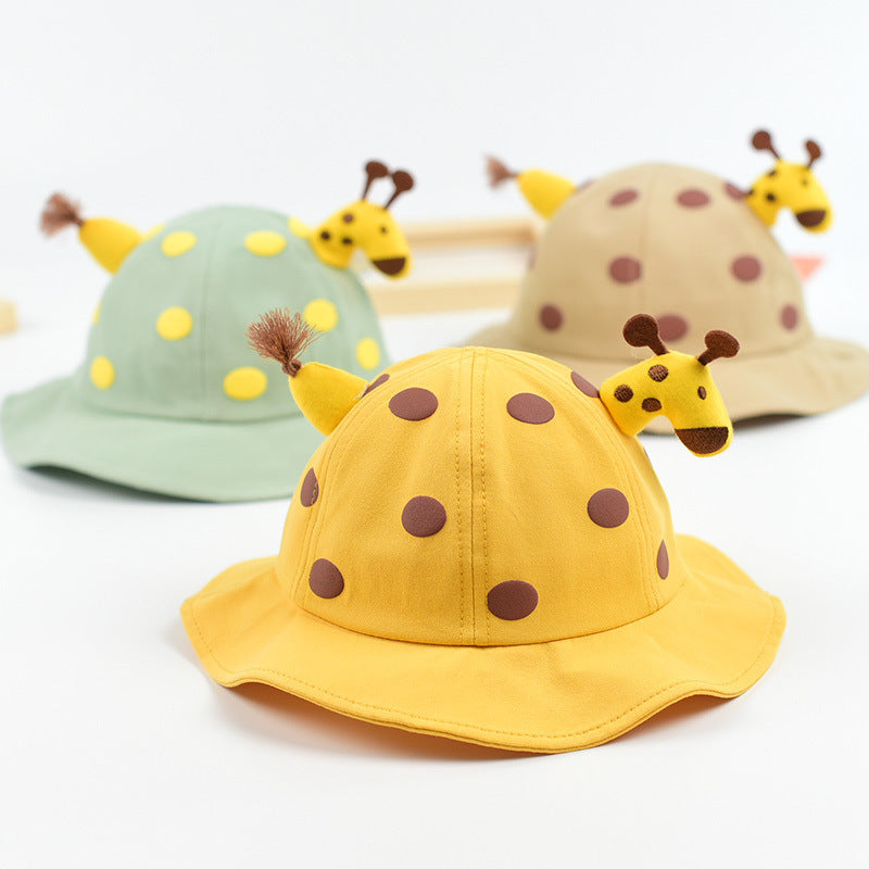 Baby Solid Color Animal Print Design Sunshade Bucket Hats