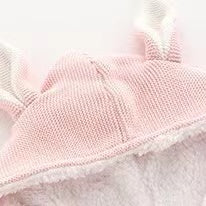 Baby Solid Color Bunny Ear Patched Hat Design Button Front Knitted