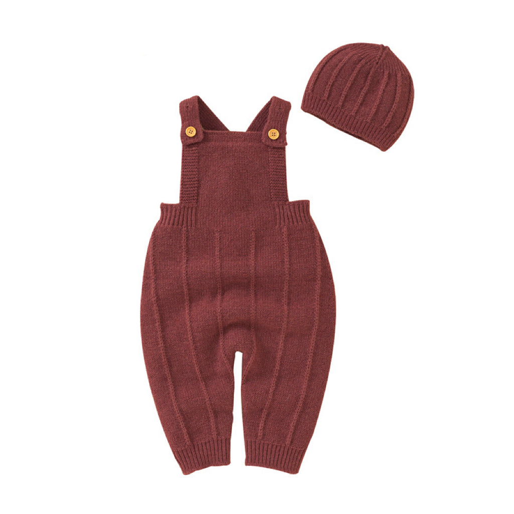 Baby Solid Color Knitted Romper With Hat Sets