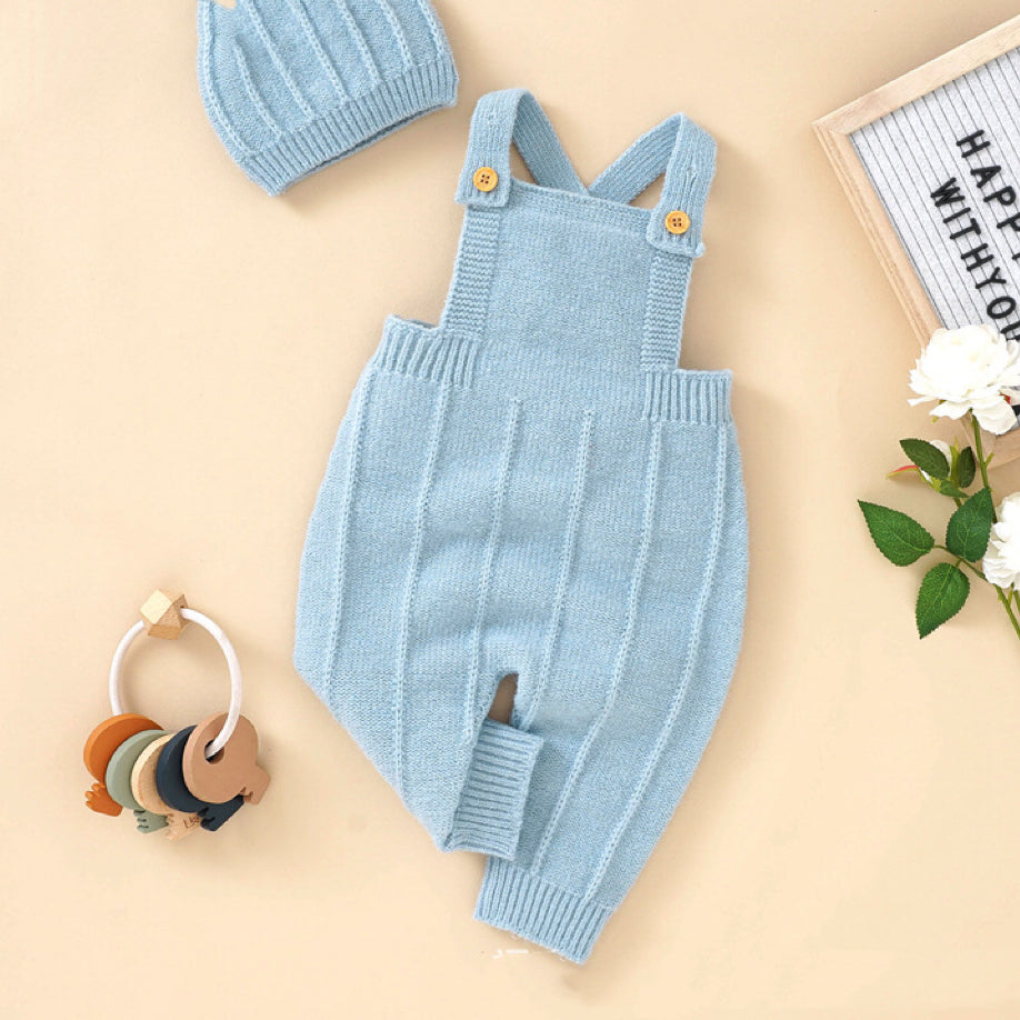 Baby Solid Color Knitted Romper With Hat Sets