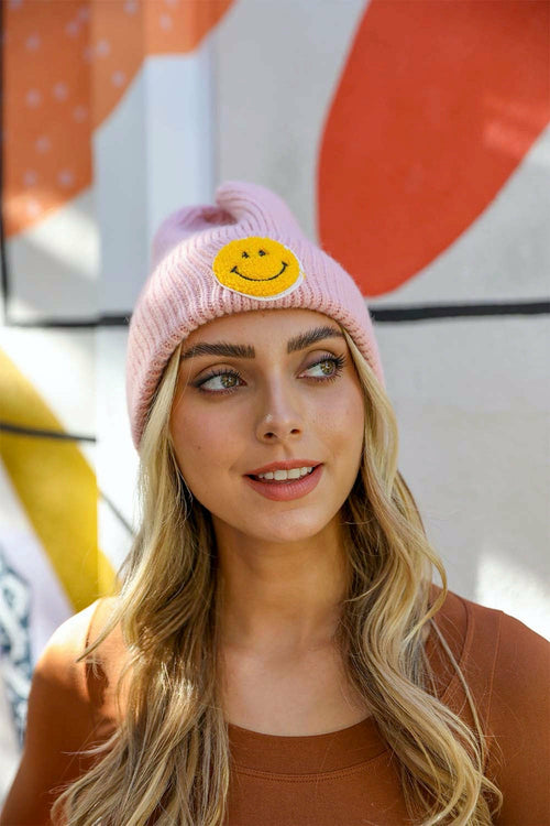 Smiley Face Ribbed Beanie 🙂